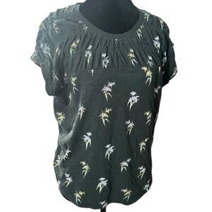 Pilcro Short Sleeve Tee XS Black Multi-color Palm Tree Print
